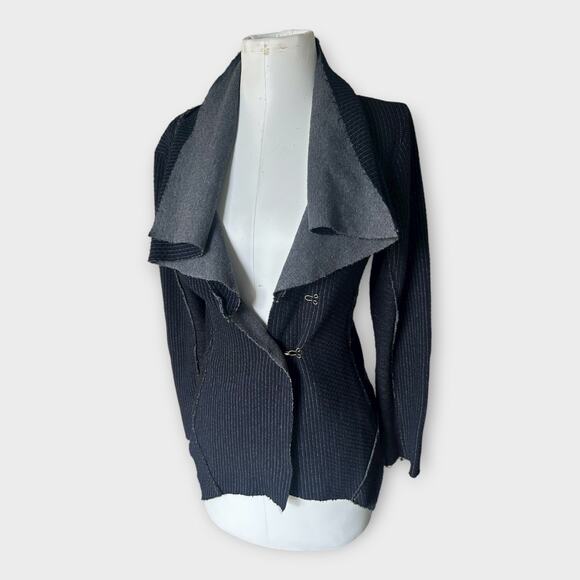 Aratta Silent Journey Drapey Asymmetrical Wrap Cardigan Navy Blue S Edgy Boho - Picture 8 of 11